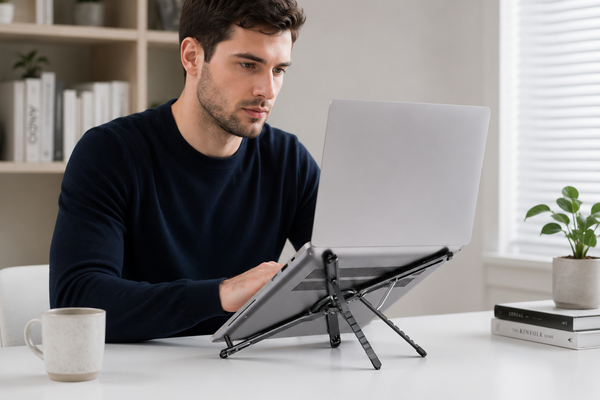 Ergonomic laptop stand setup for comfortable desk workspace