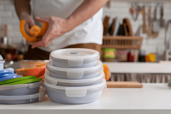 silicone food storage containers in the kitchen