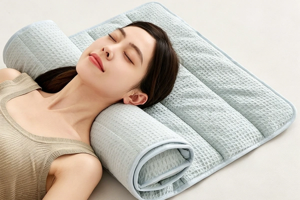 Foldable travel neck pillow with adjustable height for comfortable head and neck support on the go