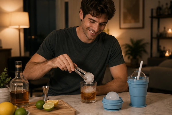 Foldable silicone ice ball maker cup for whiskey on the rocks