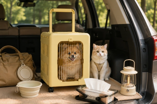 Foldable pet trolley carrier with 360° silent wheels and mesh ventilation for cats and small dogs up to 10kg