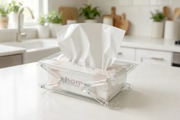 A folded paper towel holder on the kitchen countertop