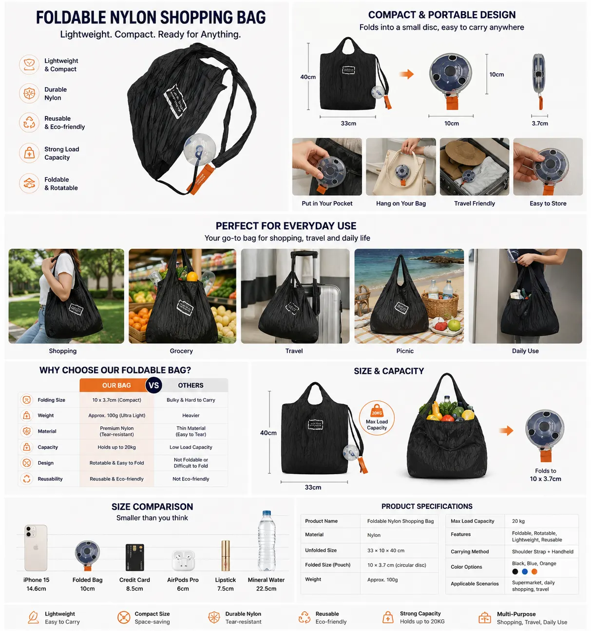 Foldable Nylon Shopping Bag