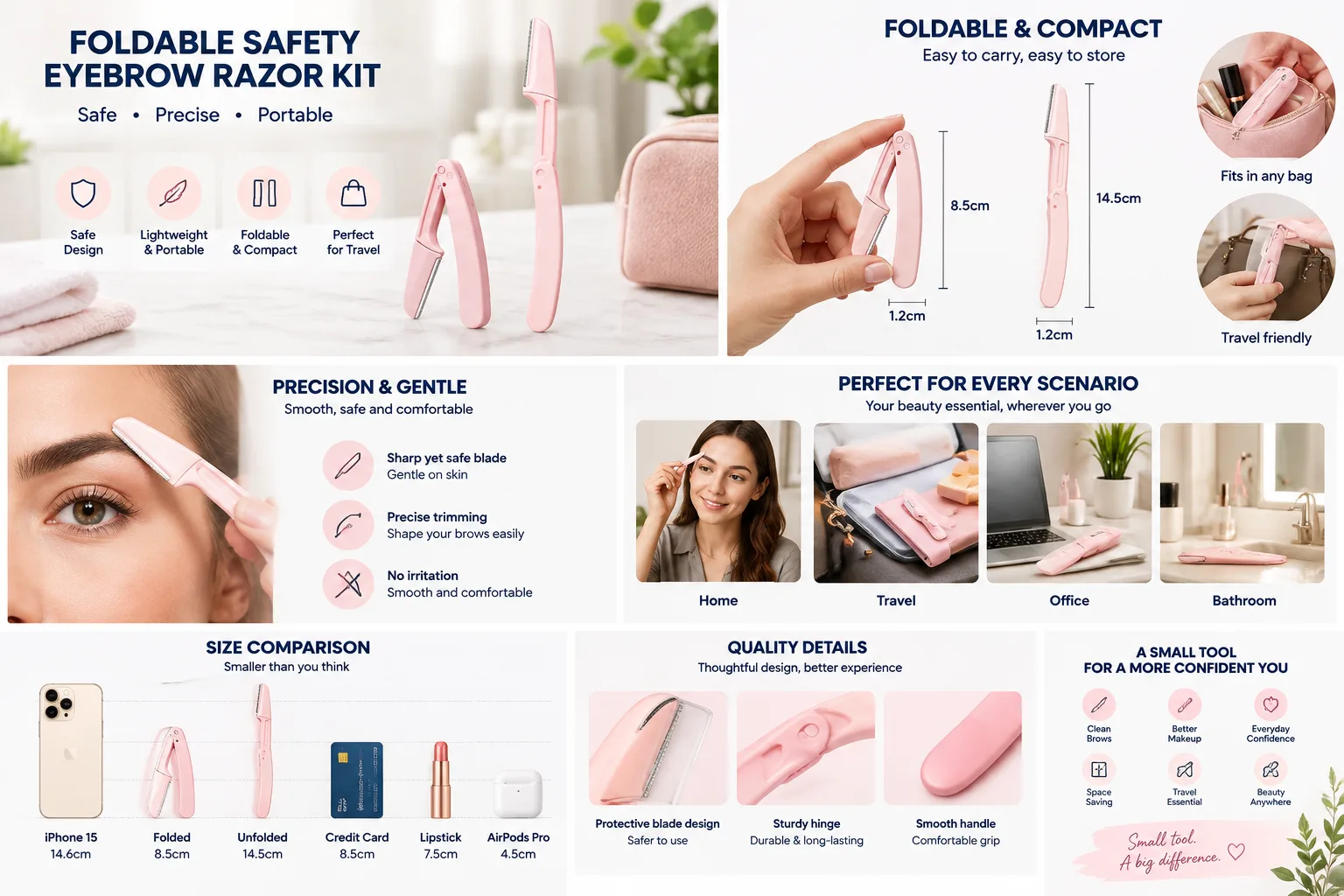 Foldable Safety Eyebrow Razor Kit