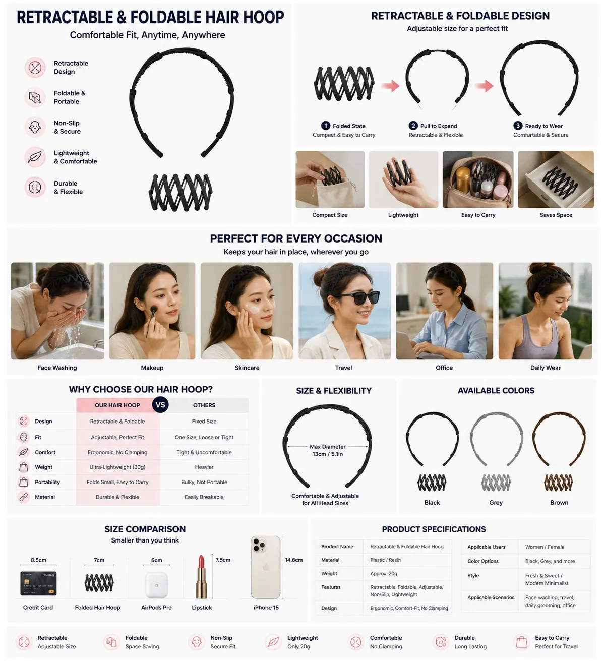Retractable & Foldable Hair Hoop