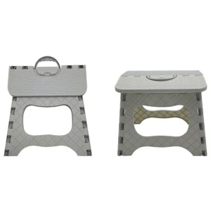 Foldable plastic stool for portable seating and compact storage
