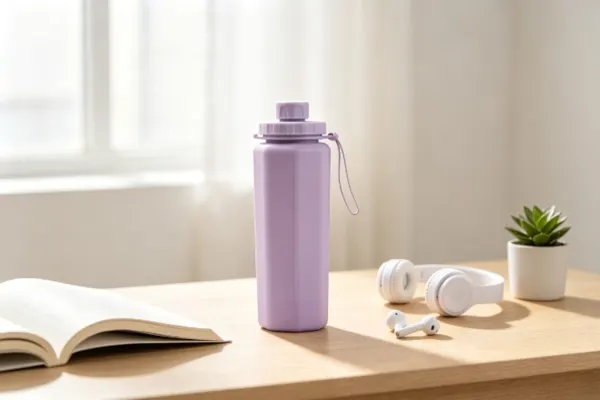 a silicone water bottle on the desk