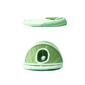 a green enclosed velvet folding cat tent bed